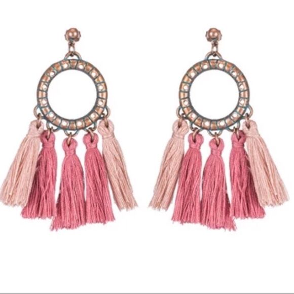 Copper Multi Colored Tassel Boho Earrings NWT - Picture 6 of 8